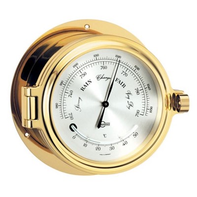 Barigo Barometer / Thermometer. Polished Brass. Silver Finish Dial. 100mm Dial (140 x 80mm ) 6-08020