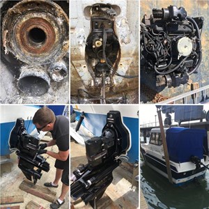 Corroded Transom And Drive. Stern Fiberglass And Plate Repairs On A Regal Ambassador