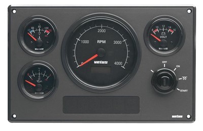 Vetus Synthetic Engine Instrument Panels. Type MP34, 4 Black Instruments. MP34BS12A