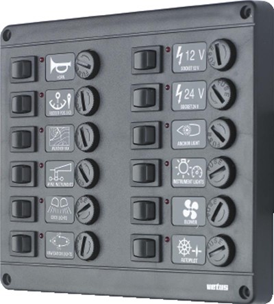 Vetus Switch Panel Type P 12, With 12 Fuses, 12V. P12F12