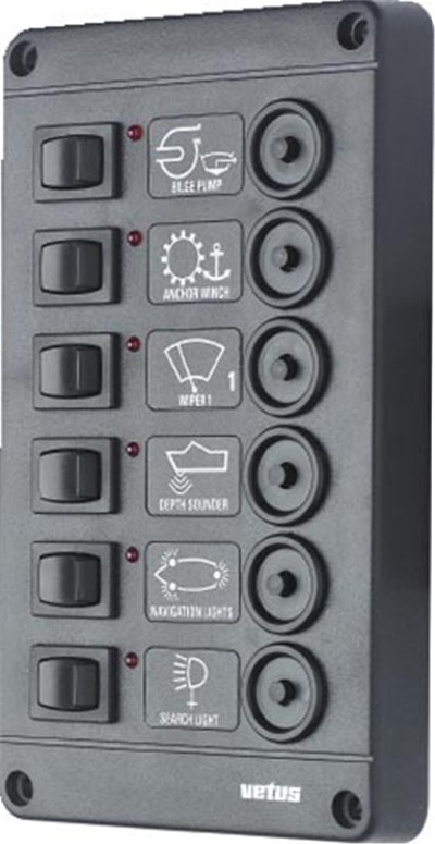 Vetus Switch Panel Type P 6 With 6 Circuit Breakers, 12V. P6CB12