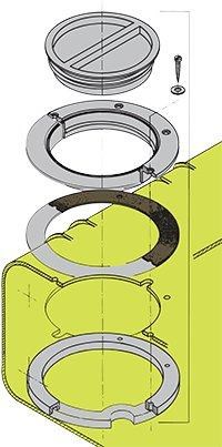 Inspection lid for rigid drinking water tanks incl counter flange and gasket